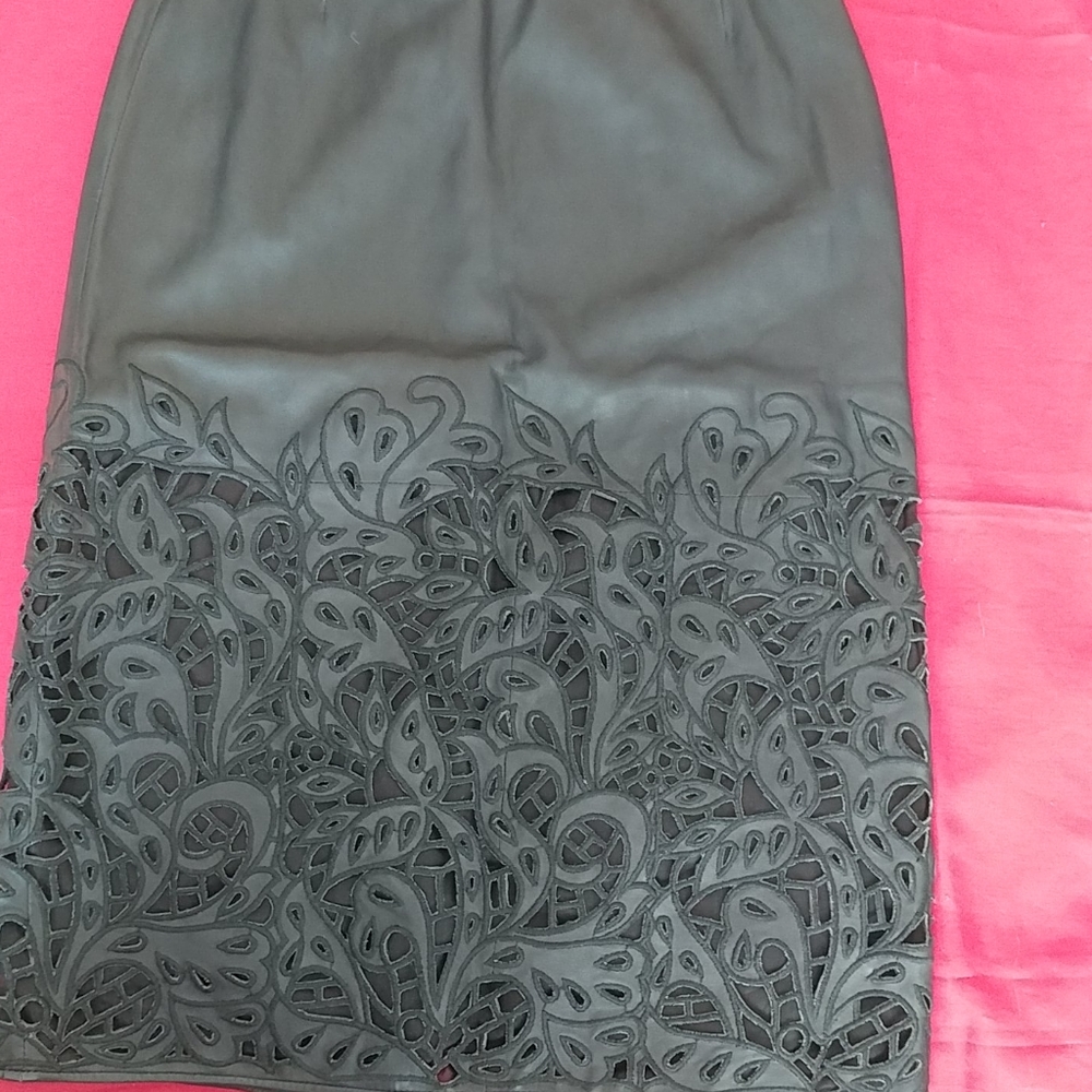 Valentino Pelle Leather Embroidered Skirt